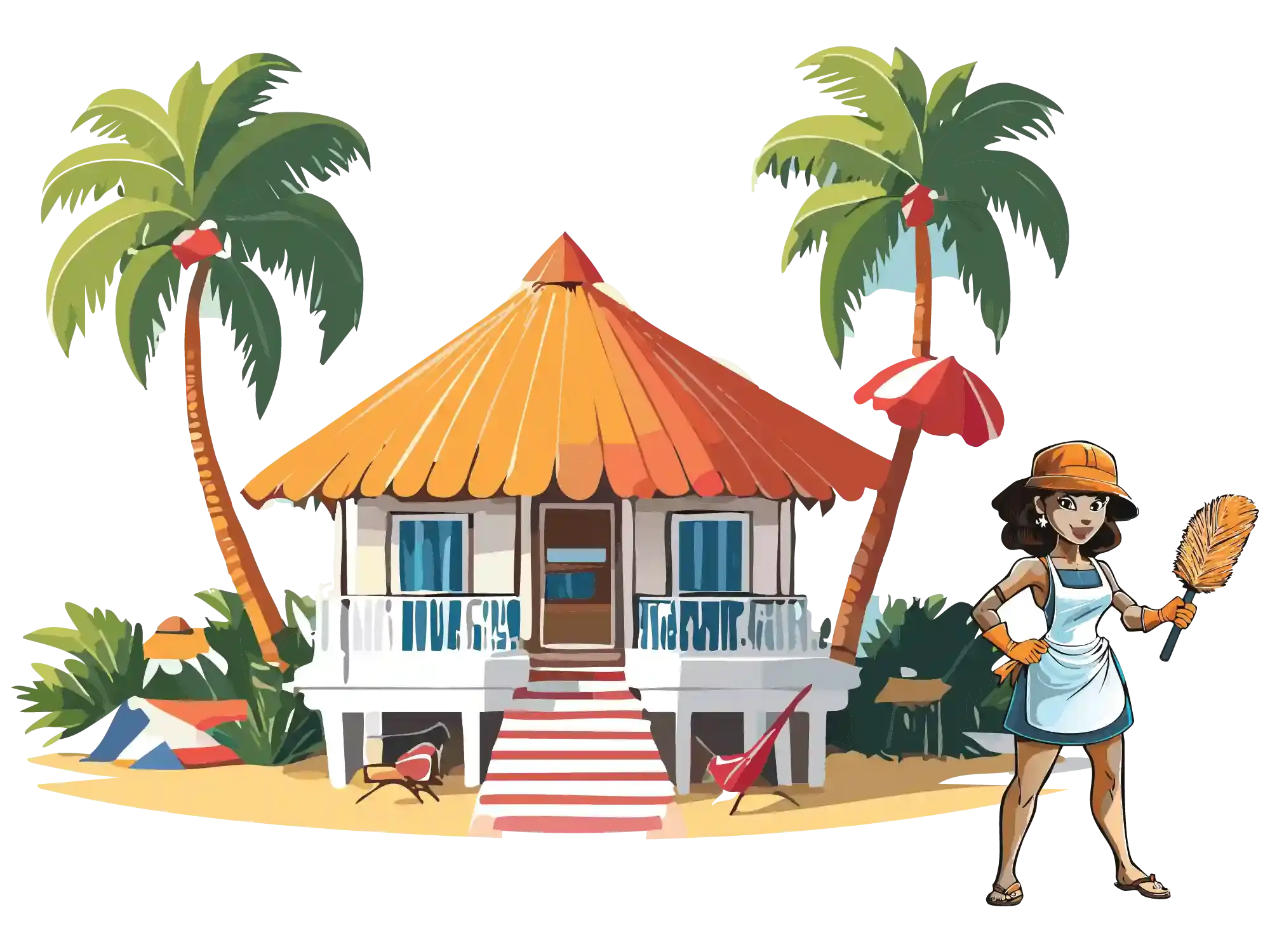 An illustration of one of Esthela's cleaners with a vacation rental property, symbolizing their short-term rental service line